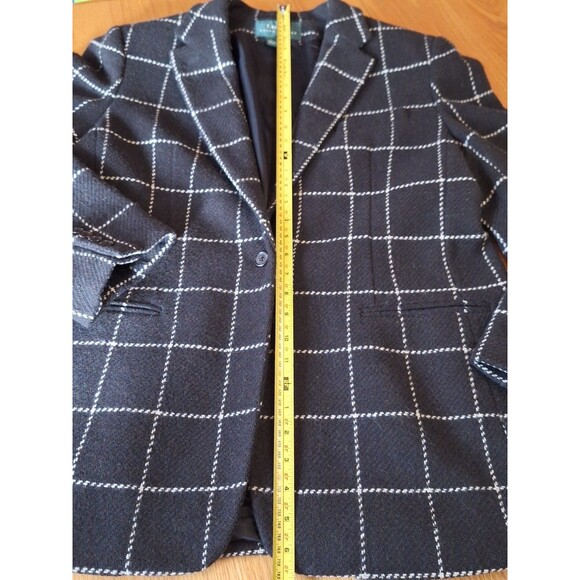 Vintage LAUREN Ralph Lauren Women's Wool Black N White Lined Blazer Size 16 - Picture 7 of 16